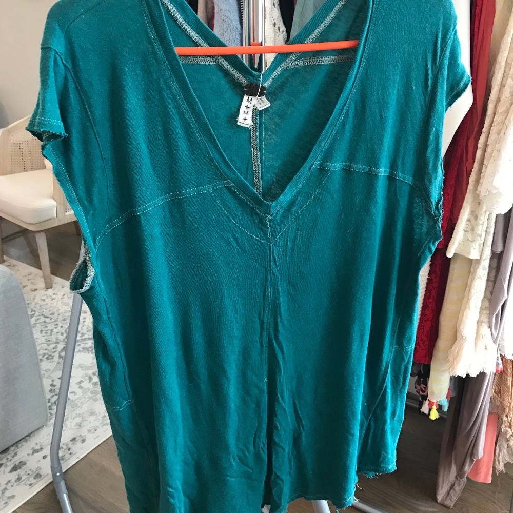 Free People Teal t-shirt with V-neck